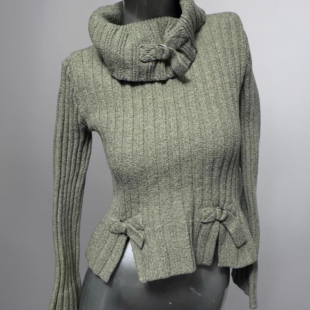 Green Y2K Bow-Detail Sweater